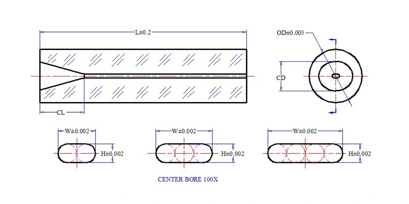 Dimension Drawing of RT Glass Capillaries