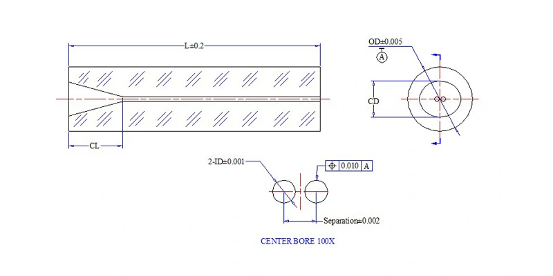 Dimension Drawing of DB Quartz Capillaries