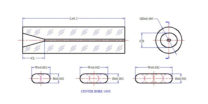 Dimension Drawing of RT Quartz Capillaries