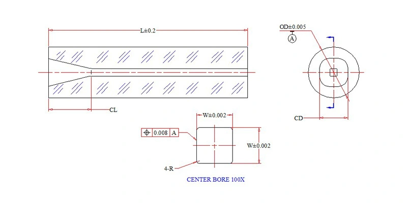 Dimension Drawing of SB Quartz Capillaries